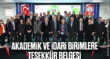 Akademik ve idari birimlere teşekkür belgesi