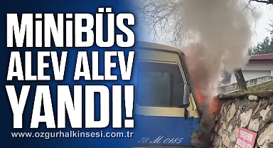 Alev alev yanan minibüs kamerada