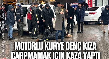 MOTORLU KURYE GENÇ KIZA ÇARPMAMAK İÇİN KAZA YAPTI