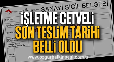 İŞLETME CETVELİ SON TESLİM TARİHİ BELLİ OLDU
