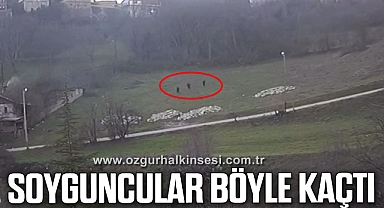 Silahlı ve kar maskeli soyguncuların kaçtığı anlar kamerada