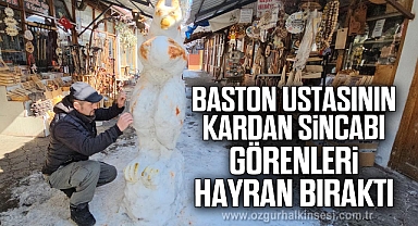 Baston ustasının kardan sincabı görenleri hayran bıraktı