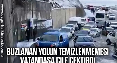 BUZLANAN YOLUN TEMİZLENMEMESİ VATANDAŞA ÇİLE ÇEKTİRDİ