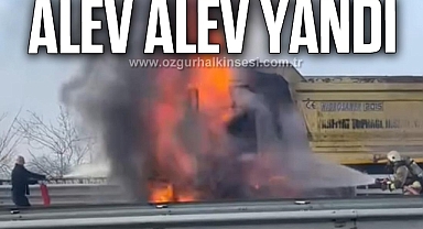 Damperli kamyon alev alev yandı