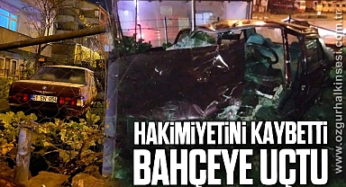 Direksiyon hakimiyetini kaybetti otomobil bahçeye uçtu