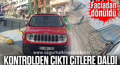 Kontrolden çıkan araç çitlere daldı, faciadan dönüldü
