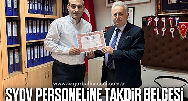 SYDV personeline takdir belgesi
