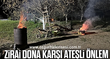 Meyve ağaçlarını zirai dona karşı ateş yakarak koruyor