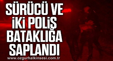 Peşinden koşan polislerle beraber bataklığa düştü