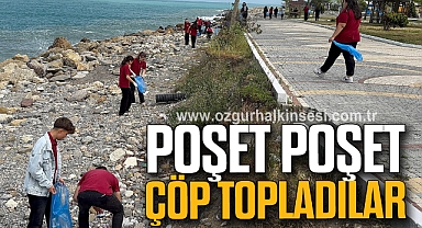 Poşet poşet çöp topladılar