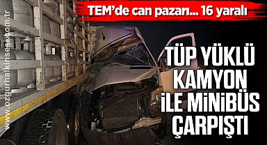 Tüp yüklü kamyon ile minibüs çarpıştı
