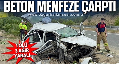 Yoldan çıkan otomobil beton menfeze çarptı