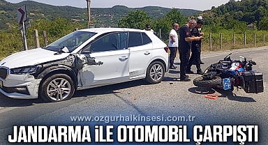 Jandarma motorize timi ile otomobil çarpıştı