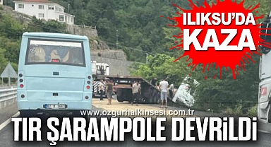 TIR ŞARAMPOLE DEVRİLDİ