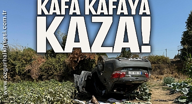 Çarpışan otomobillerden biri takla atıp bahçeye uçtu