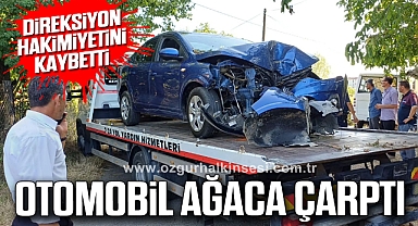 Direksiyon hakimiyetini kaybetti: Otomobil ağaca çarptı