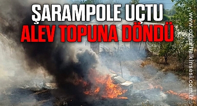Şarampole uçan otomobil alev topuna döndü