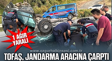 Tofaş otomobil jandarma aracına çarptı