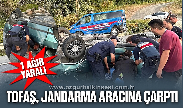 Tofaş otomobil jandarma aracına çarptı