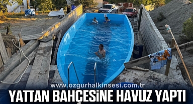 Yattan bahçesine havuz yaptı