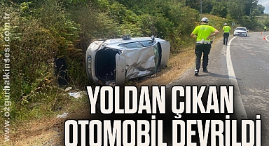 Yoldan çıkan otomobil devrildi
