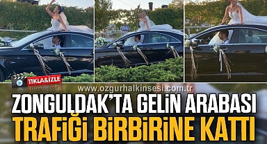 ZONGULDAK’TA GELİN ARABASI TRAFİĞİ BİRBİRİNE KATTI