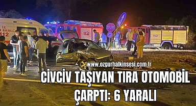 Civciv taşıyan tıra otomobil çarptı: 6 yaralı