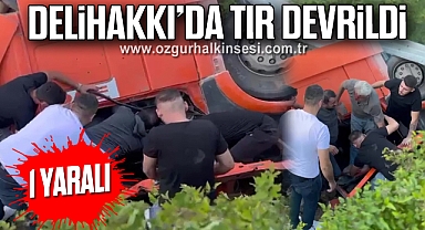 Delihakkı'da tır devrildi: 1 yaralı