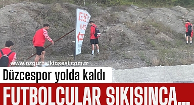 DÜZCESPOR YOLDA KALDI FUTBOCULAR SIKIŞINCA…
