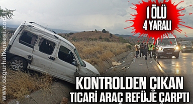 Kontrolden Çıkan Ticari Araç Refüje Çarptı