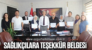 SAĞLIKÇILARA TEŞEKKÜR BELGESİ