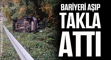 BARİYERİ AŞIP TAKLA ATTI