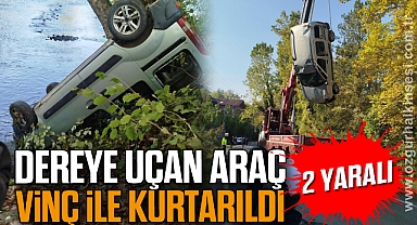 DEREYE UÇAN ARAÇ VİNÇ İLE KURTARILDI