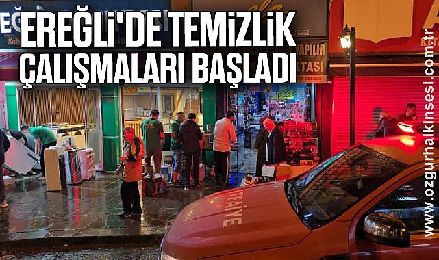 Ereğli'de yağış sonrası temizlik çalışmaları başladı