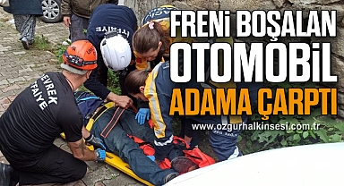 Freni boşalan otomobil adama çarptı