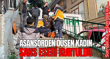 Asansörden düşen kadın şans eseri kurtuldu