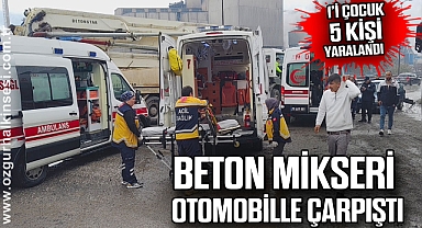 Beton mikseri otomobille çarpıştı