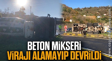 Beton Mikseri Virajı Alamayıp Devrildi