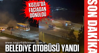 KOZLU'DA FACİADAN DÖNÜLDÜ: BELEDİYE OTOBÜSÜ YANDI