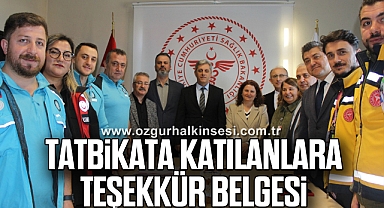 Tatbikata Katılanlara Teşekkür Belgesi