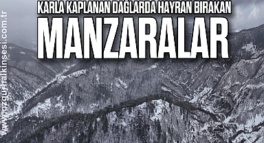  Karla kaplanan dağlarda hayran bırakan manzaralar