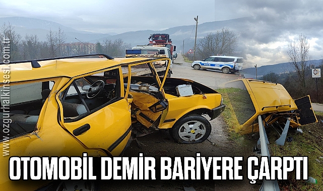 Otomobil demir bariyere çarptı