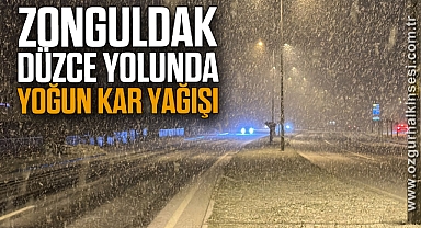 Zonguldak-Düzce yolunda yoğun kar yağışı