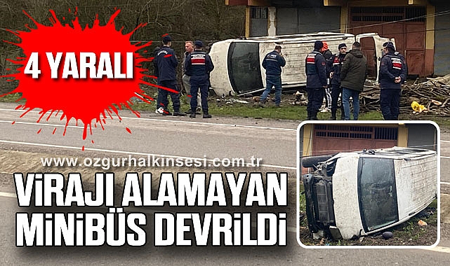 Virajı Alamayan Minibüs Devrildi: 4 Yaralı