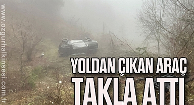 Yoldan çıkan araç takla attı