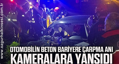 Otomobilin Beton Bariyere Çarpma Anı Kameralara Yansıdı