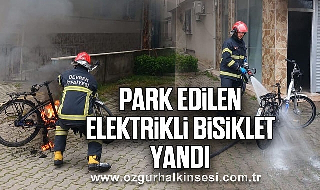 Park edilen elektrikli bisiklet yandı