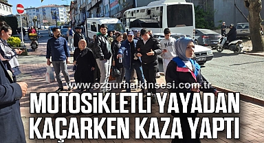 Motosikletli yayadan kaçarken kaza yaptı