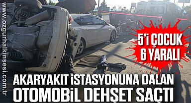 Akaryakıt istasyonuna dalan otomobil dehşet saçtı: 5’i çocuk 6 yaralı