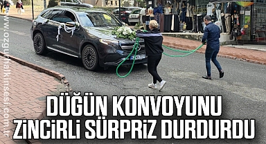 Düğün konvoyunu zincirli sürpriz durdurdu